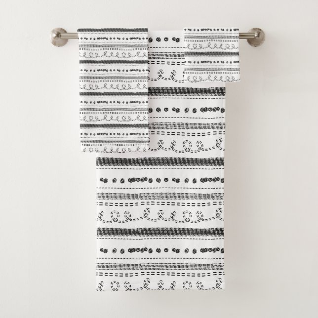 Skandinavische Printwerbung in Schwarz/Weiß Badhandtuch Set (Insitu)
