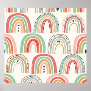 Skandinavische Regenbogen: Naives Kunstmuster. Poster