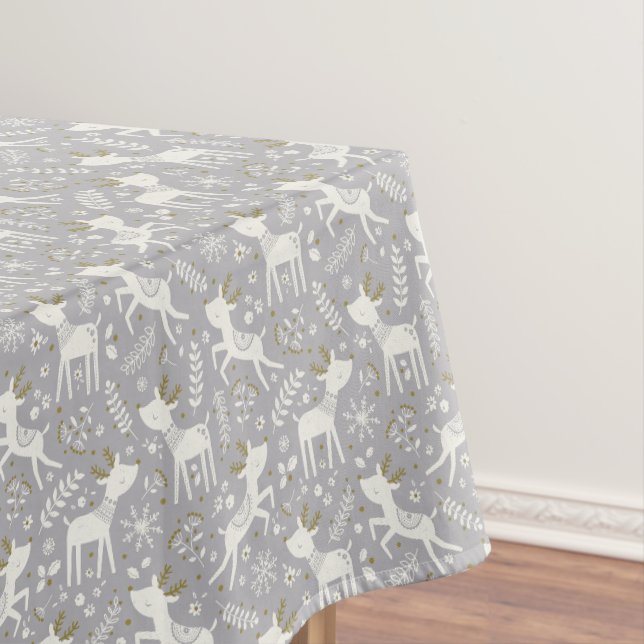 Skandinavische Rentiere mit Blume und Schneeflocke Tischdecke (Beispiel)