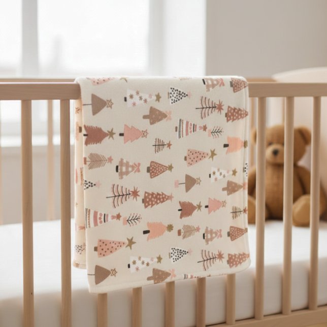 Skandinavische rosa Weihnachtsbaumdecke Fleecedecke (Couverture polaire bébé sapins de noël rose)