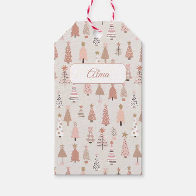 Skandinavische Rose-Weihnachtstanne Geschenkanhänger (Vorderseite)