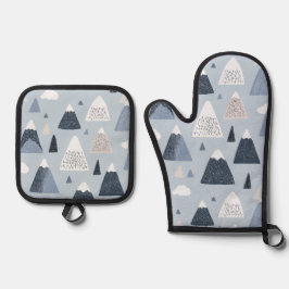 Skandinavische schneebedeckte Berge Ofen Mitt und  Ofenhandschuh & Topflappen-Set