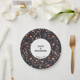 Skandinavische Sommer-Blume Dark Boho Hochzeit Pappteller