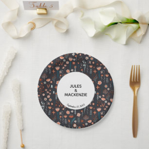 Skandinavische Sommer-Blume Dark Boho Hochzeit Pappteller