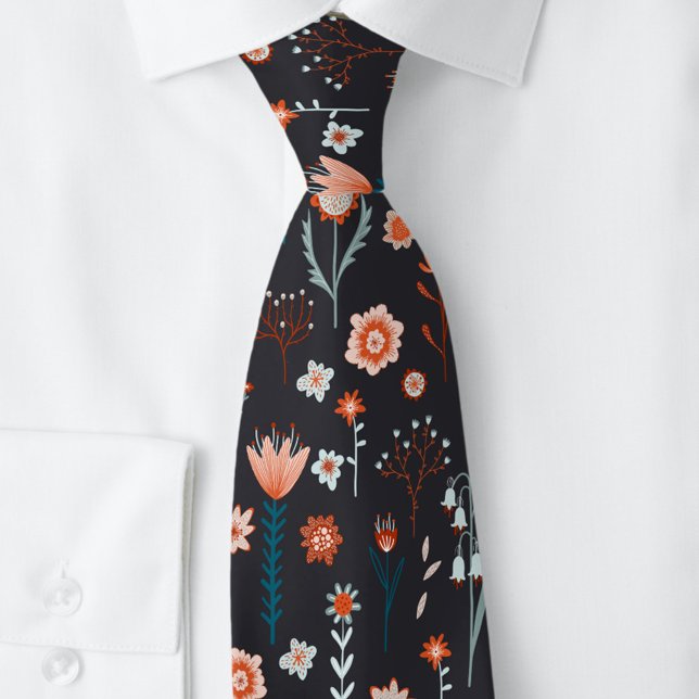 Skandinavische Sommer-Blume dunkel Krawatte (Scandinavian floral dark neck tie)