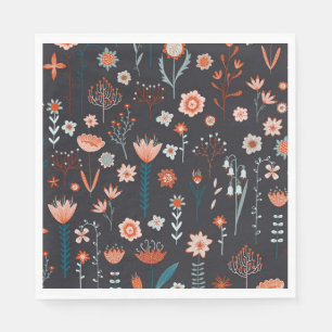 Skandinavische Sommer-Blume dunkel Serviette