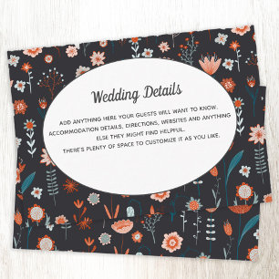 Skandinavische Sommer-Blume Dunkle Hochzeitdetails Begleitkarte