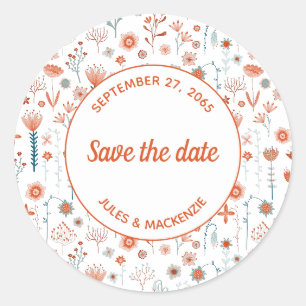 Skandinavische Sommer-Blume Save the Date Runder Aufkleber