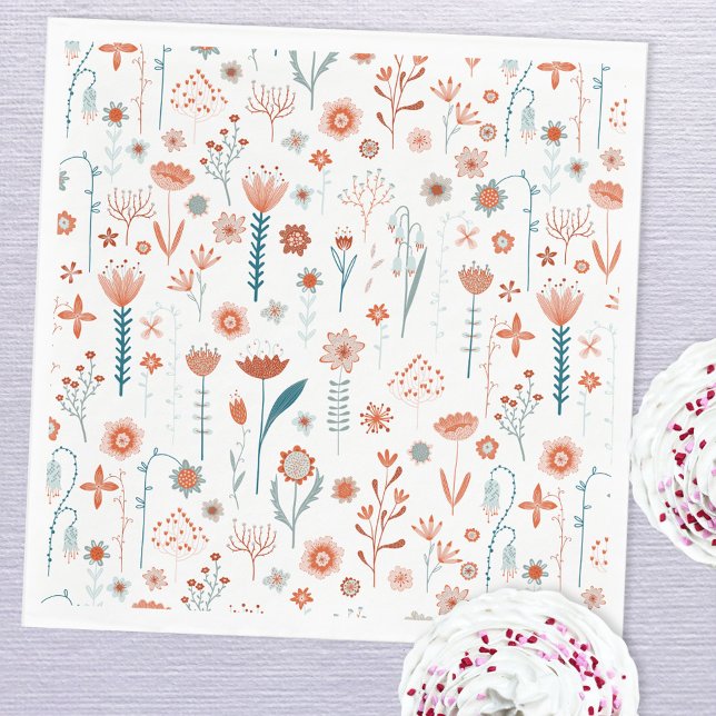 Skandinavische Sommer-Blume Serviette (Scandinavian summer flowers peach teal and white paper party napkins)