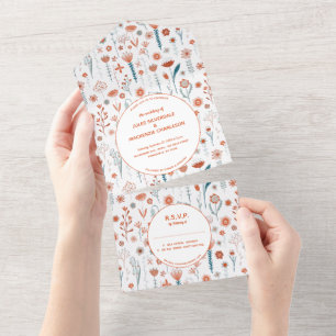Skandinavische Sommerblumen Moderne Boho-Hochzeit All In One Einladung