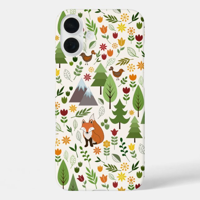 Skandinavische Style Illustrationen auf Crememuste iPhone 16 Plus Hülle (Rückseite)