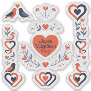 Skandinavische Valentinsherzen & Vögel Aufkleber