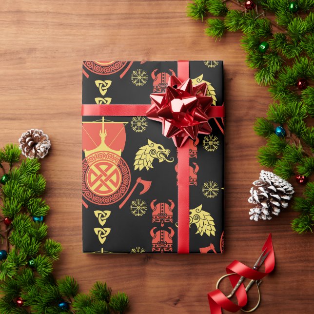skandinavische Viking Norsemen-Wohngestaltung Geschenkpapier (Feiertagsgeschenk)