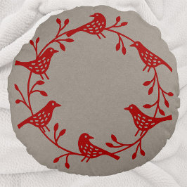 Skandinavische Vögel mit Rosehips-Kranz Rundes Kissen