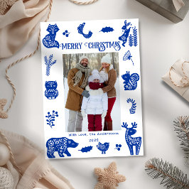 Skandinavische Volks Kunst Waldtiere Vögel Foto Feiertagskarte