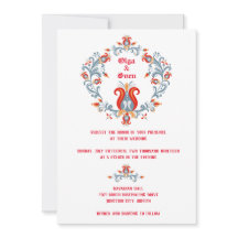Skandinavische Volkskunst Hochzeit Einladung Rot/B