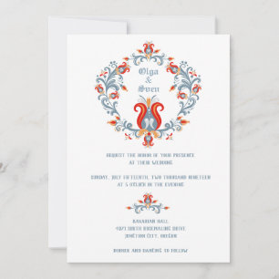 Skandinavische Volkskunst Hochzeitseinladung Blau Einladung