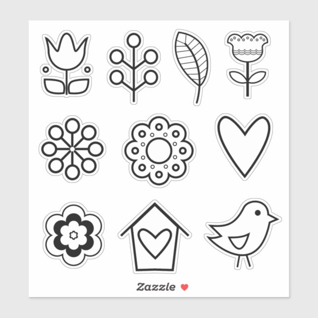 Skandinavische Volkskunst Minimalistische Illustra Aufkleber (Blatt)