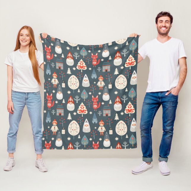 Skandinavische Volkskunst mit Weihnachtszwergen Fleecedecke (Beispiel)