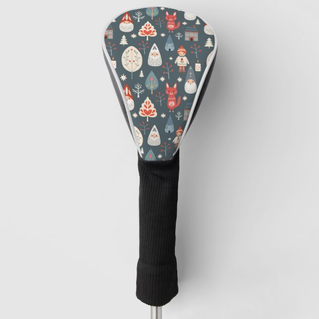 Skandinavische Volkskunst mit Weihnachtszwergen Golf Headcover (Vorderseite)