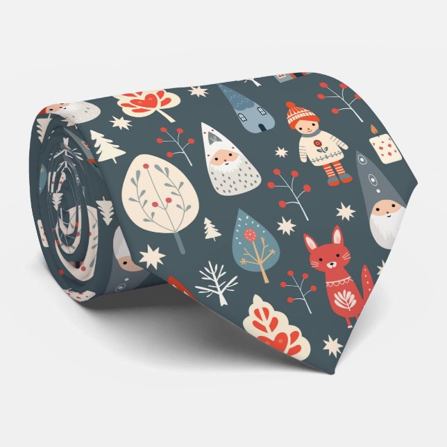 Skandinavische Volkskunst mit Weihnachtszwergen Krawatte (Gerollt)