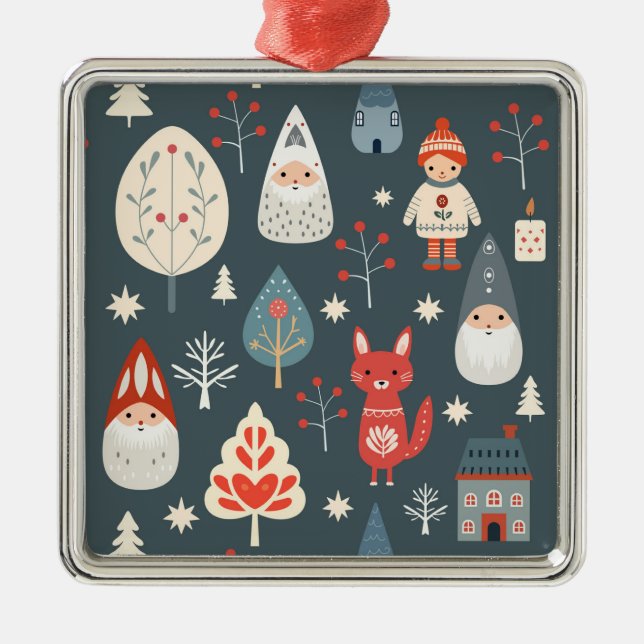 Skandinavische Volkskunst mit Weihnachtszwergen Ornament Aus Metall (Vorne)