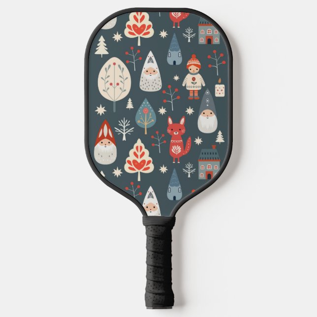 Skandinavische Volkskunst mit Weihnachtszwergen Pickleball Schläger (Vorderseite)