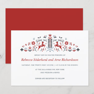 Skandinavische Volkskunst Rentier and Hearts Weddi Einladung