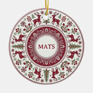 Skandinavische Volkskunst-Rentier-Mandorla Keramik Ornament