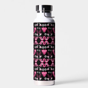 Skandinavische Volkskunst Rosa und Weiße Vögel Trinkflasche