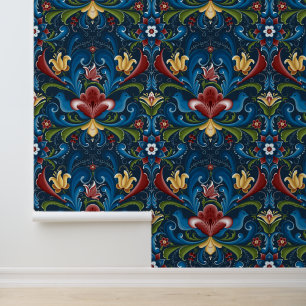Skandinavische Volkskunst Rosemaling  Tapete