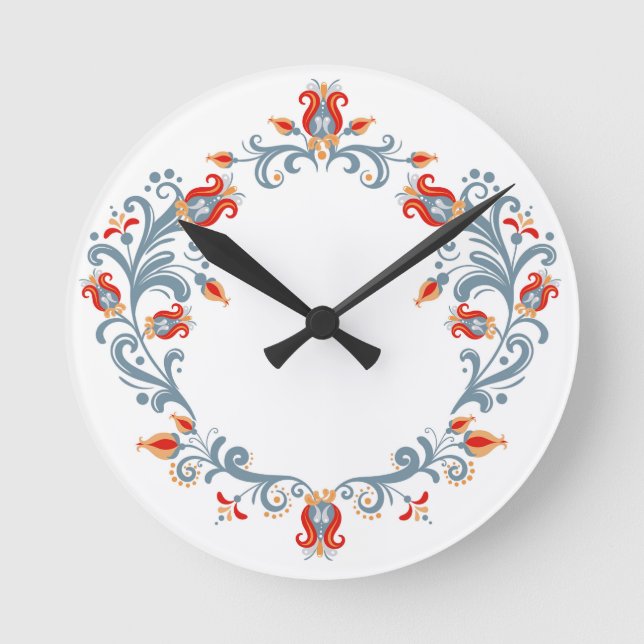 Skandinavische Volkskunst Velkommen Clock Runde Wanduhr (Vorderseite)