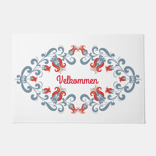Skandinavische Volkskunst "Velkommen" Willkommensm Fußmatte (Vorderseite)