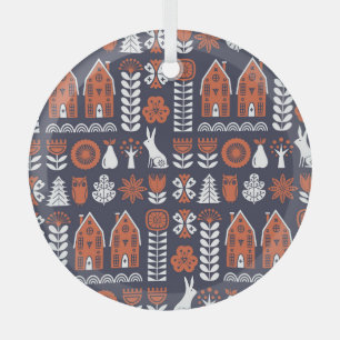 Skandinavische Volkskunst Vintage-Muster Ornament Aus Glas