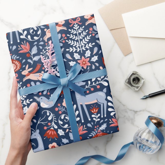 Skandinavische Waldtiere Weihnachten Geschenkpapier (Schenken)