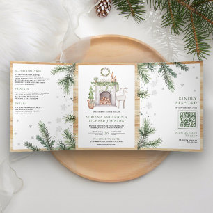 Skandinavische Weihnachten alles in einem QR-Code  Dreifach Gefaltete Einladung