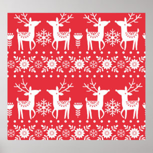 Skandinavische Weihnachten: Schneeflocken & Hirsch Poster