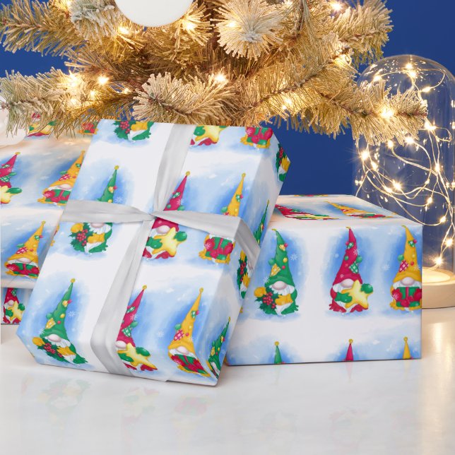 Skandinavische Weihnachts-Gnomes Wasserfarbenurlau Geschenkpapier (Feiertage)