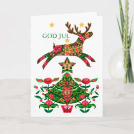 Skandinavische Weihnachts-Rentier- und Baumgrüßkar Karte
