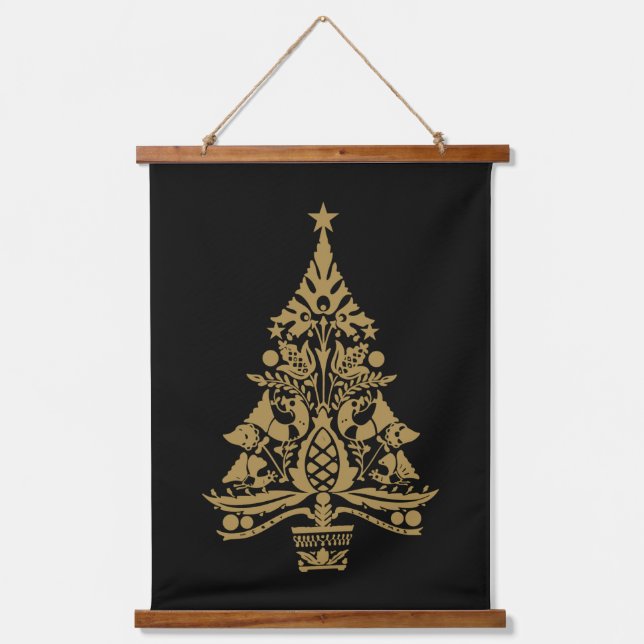 Skandinavische Weihnachtsbaumdekorationen Wandteppich Mit Holzrahmen (Vorderseite)