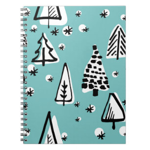 Skandinavische Weihnachtsbäume: Vintage Grafik. Notizblock