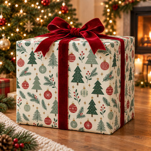 Skandinavische Weihnachtsbäume & Vintage-Ornamente Geschenkpapier