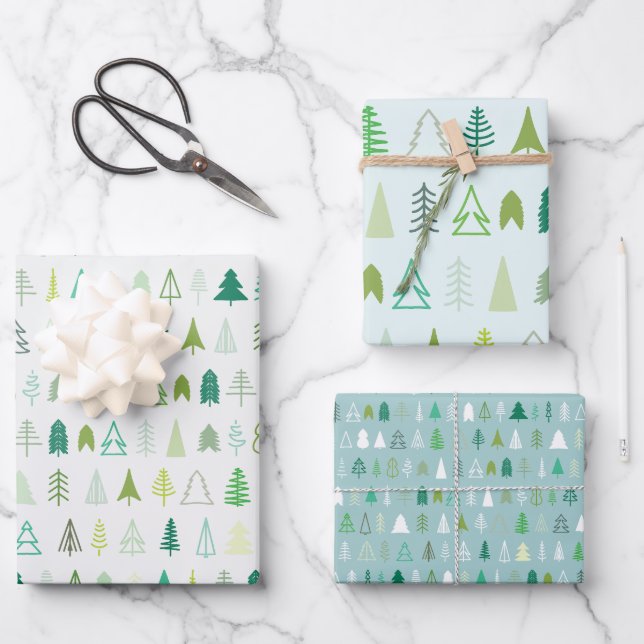 Skandinavische Weihnachtsbaummuster Geschenkpapier Set (Vorderseite)