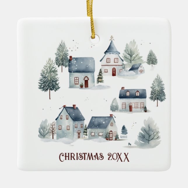 Skandinavische Weihnachtsdekoration Wasserfarbenhä Keramikornament (Vorderseite)