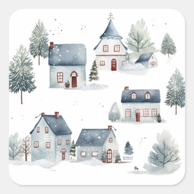 Skandinavische Weihnachtsdekoration Wasserfarbenhä Quadratischer Aufkleber (Vorderseite)