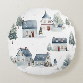 Skandinavische Weihnachtsdekoration Wasserfarbenhä Rundes Kissen