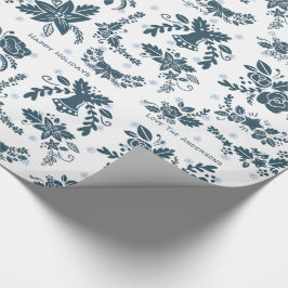 Skandinavische WeihnachtsFolklore Art Floral Blue Geschenkpapier