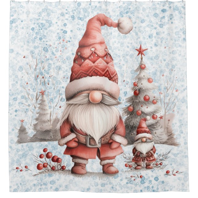 Skandinavische Weihnachtsgnome Red Berries Duschvorhang (Vorderseite)