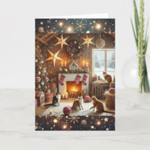 Skandinavische Weihnachtskarte mit Katzen