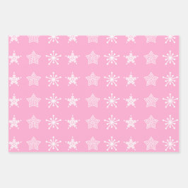 Skandinavische Weihnachtssterne weiß pink Geschenkpapier Set